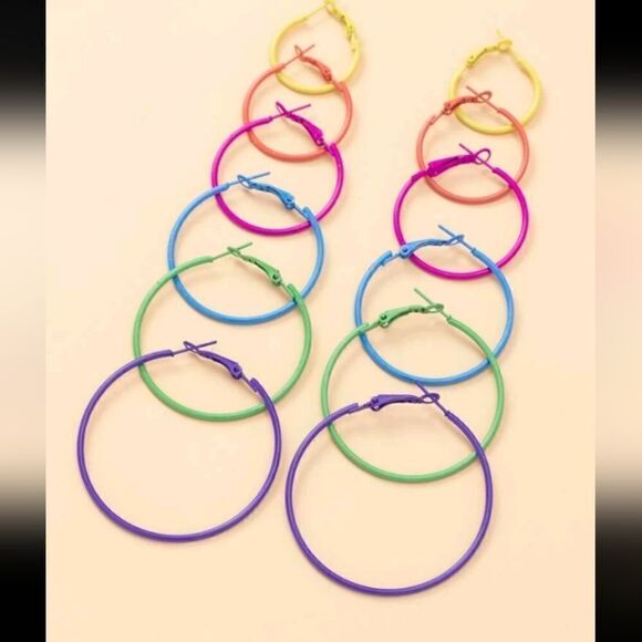 Neon Multicolored Hoop Earrings - Picture 5 of 5